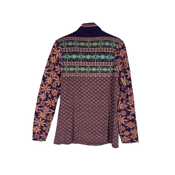 Neve Women Medium Wool Blend 1/4 Zip Sweater Geo Apres Ski Nordic Cozy Snowflake - Picture 3 of 9